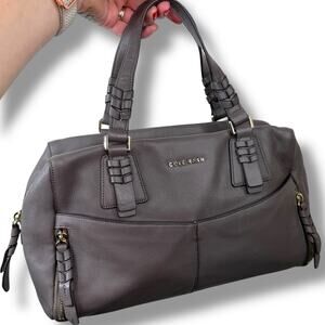 Cole Haan Charcoal Grey Pebbled Genuine Leather Felicity Braided Medium Satchel